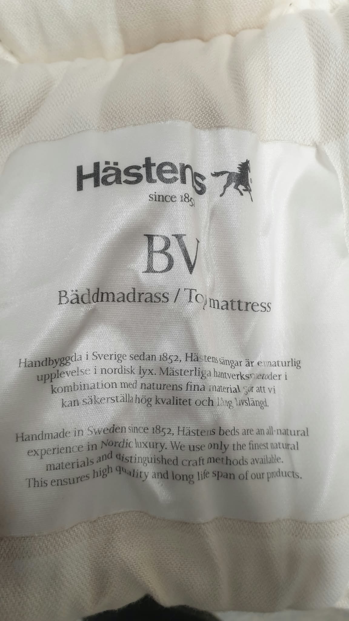 Kattemadrats 200 x 210 "Hästens BV"